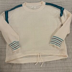 Lou & Grey size L. Cream and Teal Knit Sweater